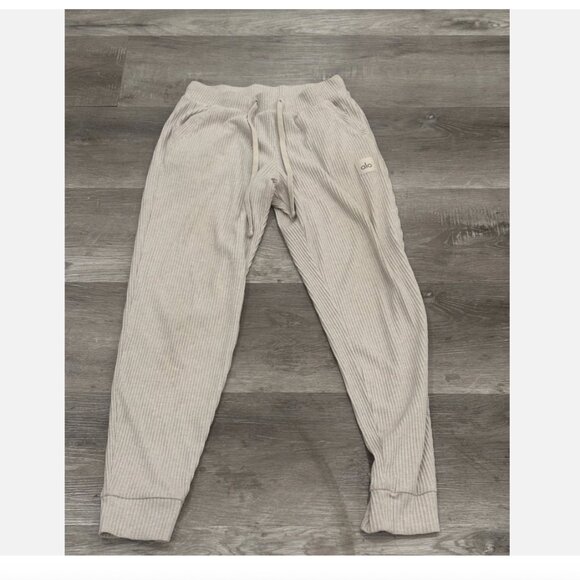 Alo Yoga Muse Crop Hoodie Pullover & Pants Ribbed SET Ivory Womens S - Picture 5 of 8